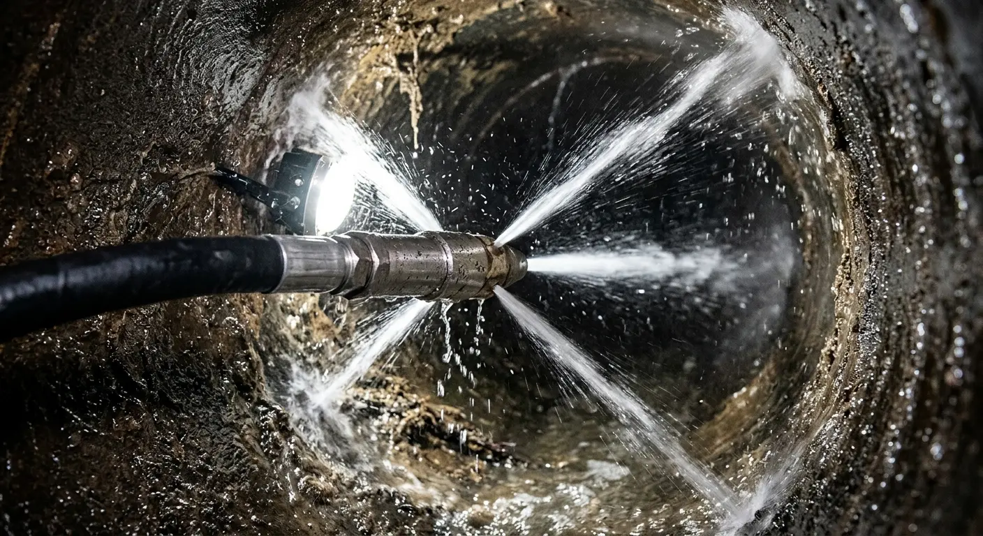 High-pressure hydro jetting nozzle cleaning sewer pipe for Trenchless Sewer Repair in Kennewick